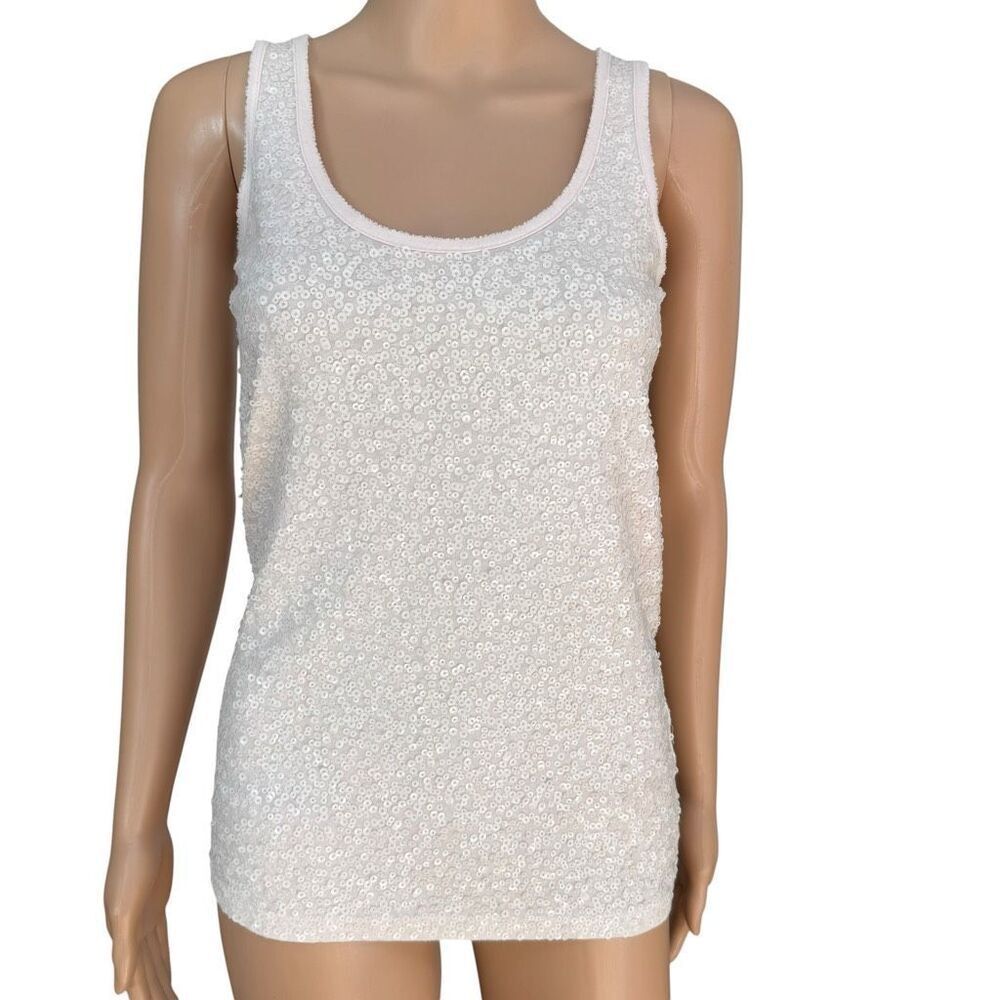 J. Crew cotton/linen blend Sleeveless Cream Ivory Sequin Tank Top Size XS